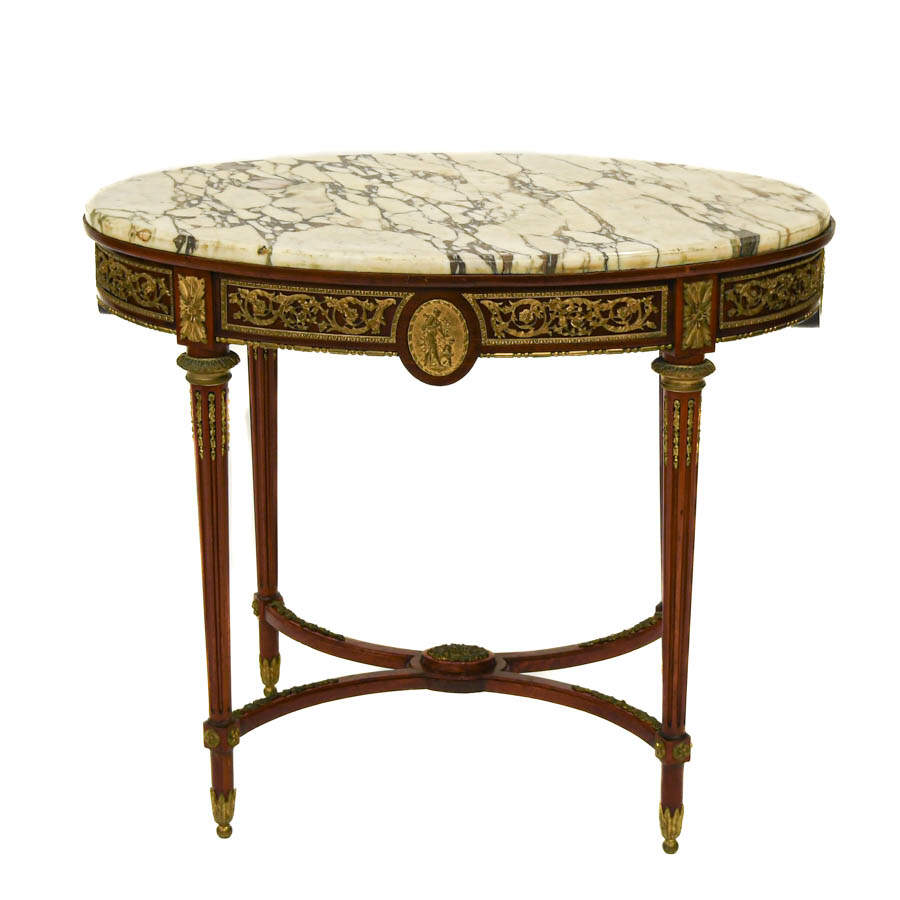 Antique Marble Top and Gilt Decorated Rococo-Style Center Table-1