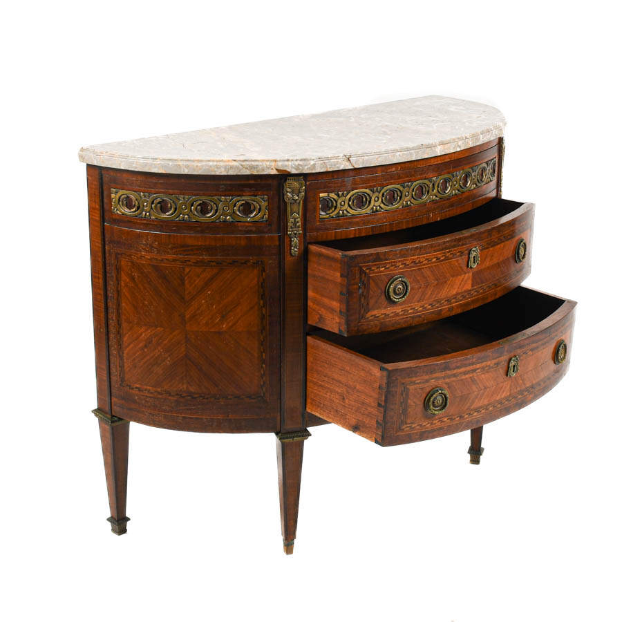 French Marble Top Demilune Chest with Ormolu Mounts-8