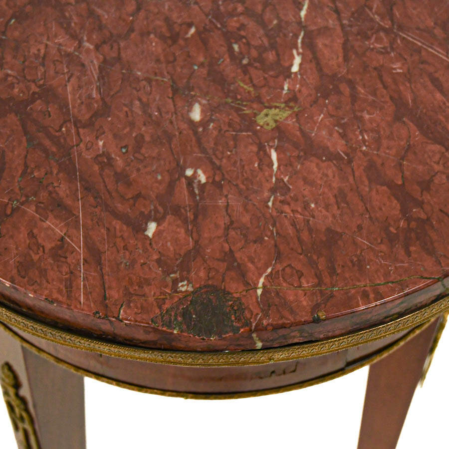 Antique French Ormolu and Rouge Marble Top Circle Side Table-6