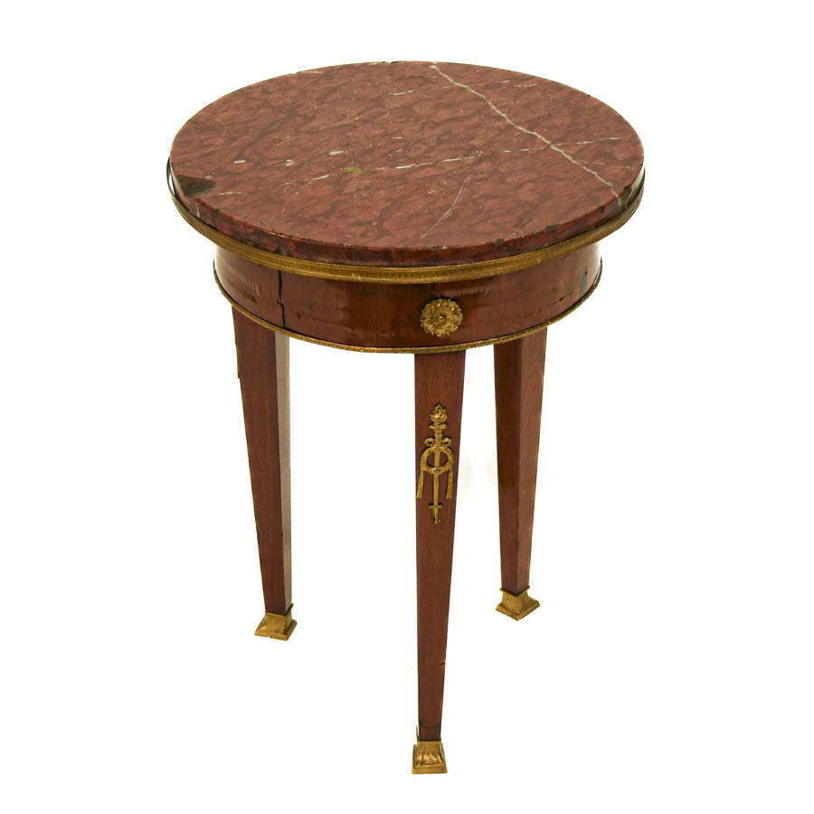 Antique French Ormolu and Rouge Marble Top Circle Side Table-1