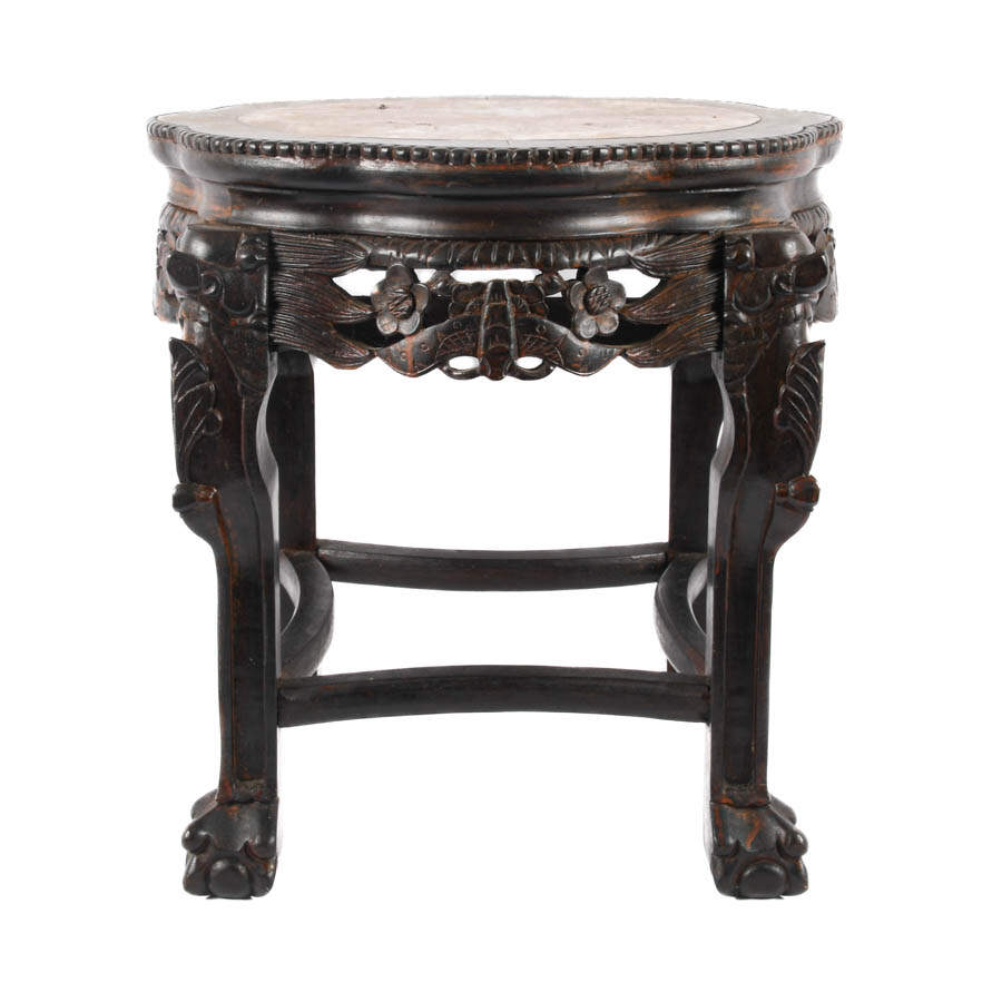 Antique Chinese Marble Top and Wood Side Table-1