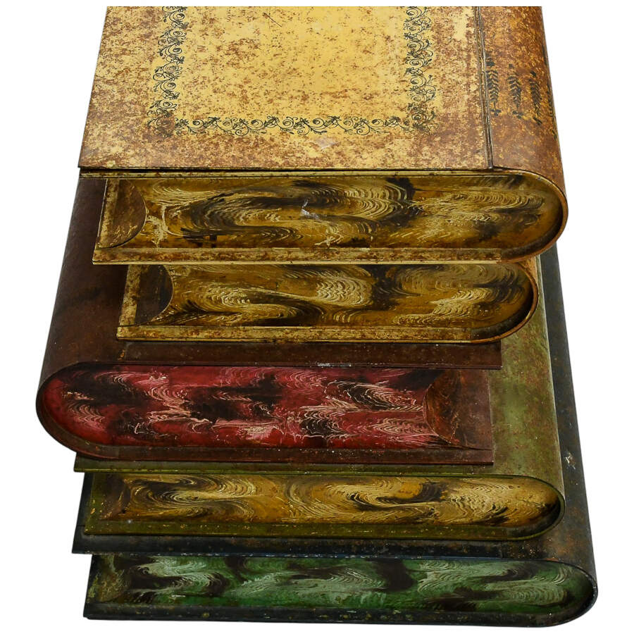 Vintage Italian Metal Tole Stacked Books End Table-10