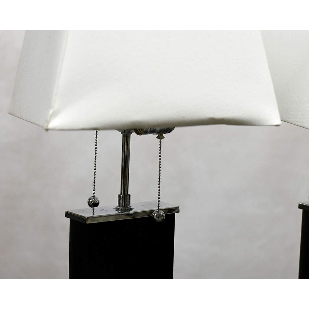 Black Leather and Silver Chrome Dual Light Table Lamps-7