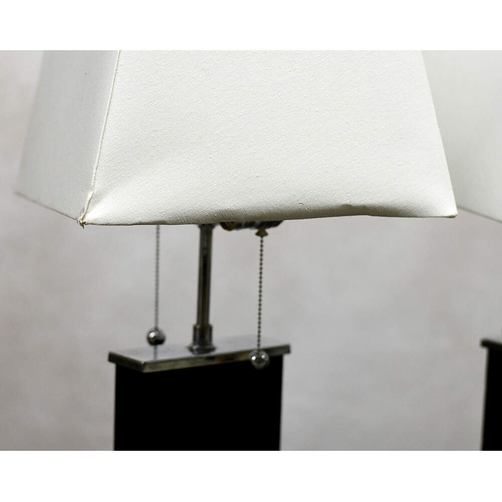 Black Leather and Silver Chrome Dual Light Table Lamps-6
