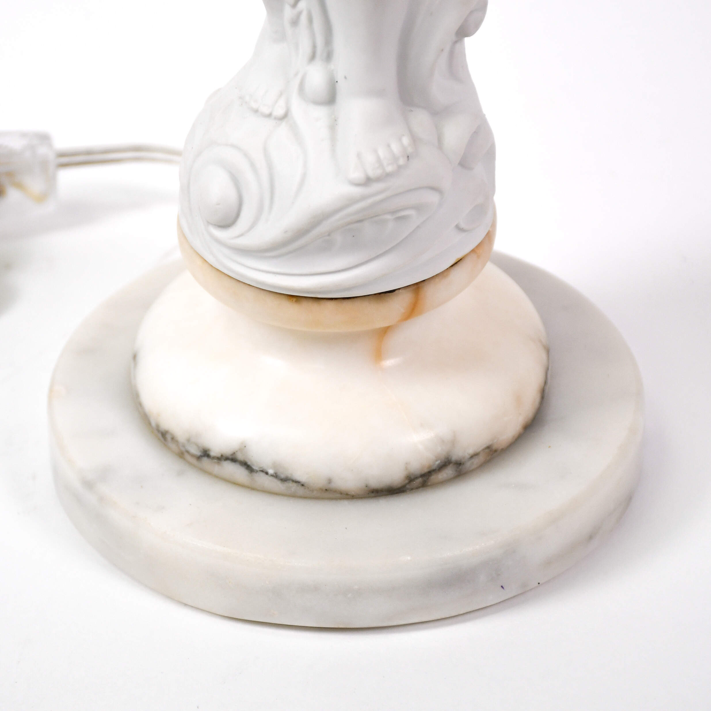 Pair of Bisque Cherub Lamps on Marble Base-15