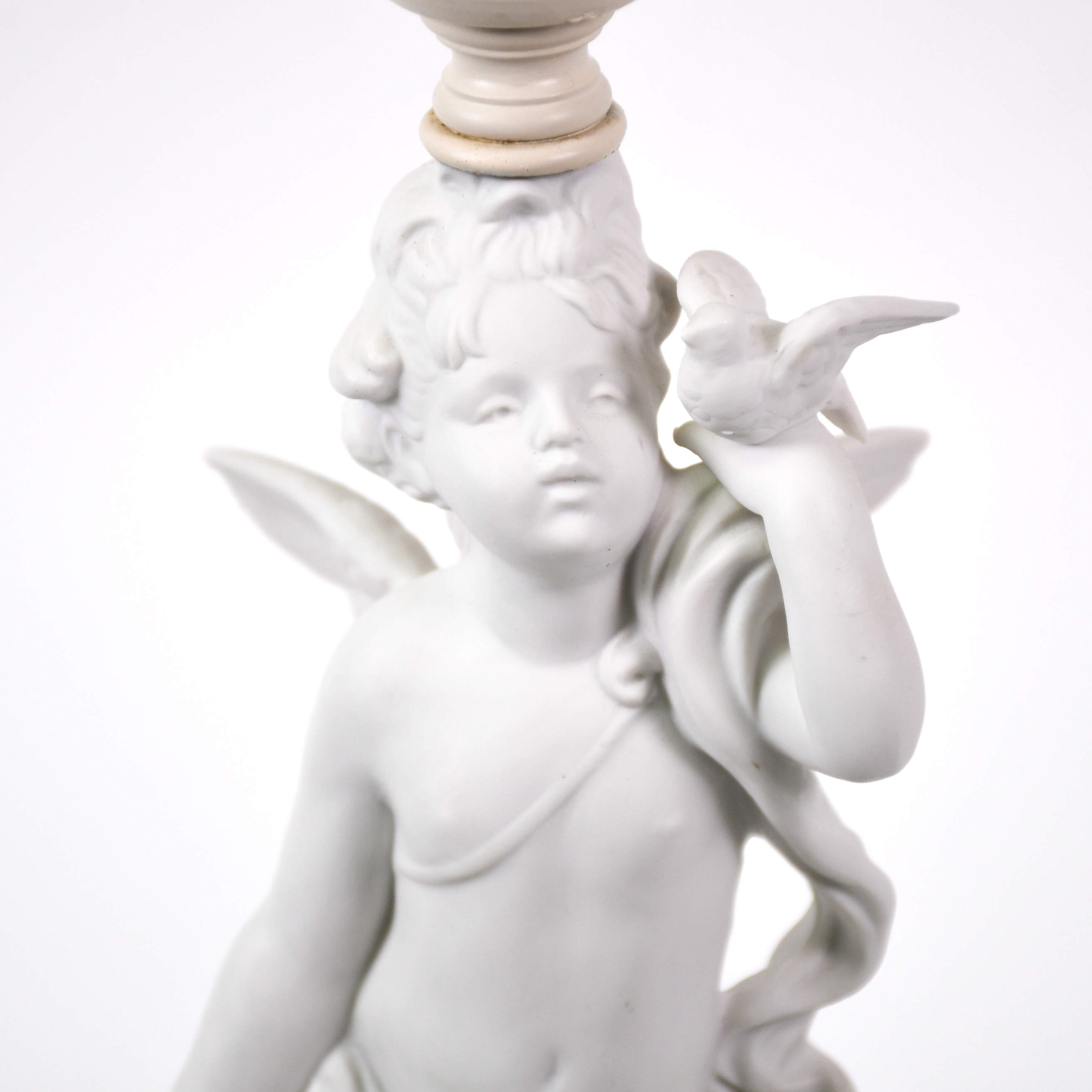 Pair of Bisque Cherub Lamps on Marble Base-13