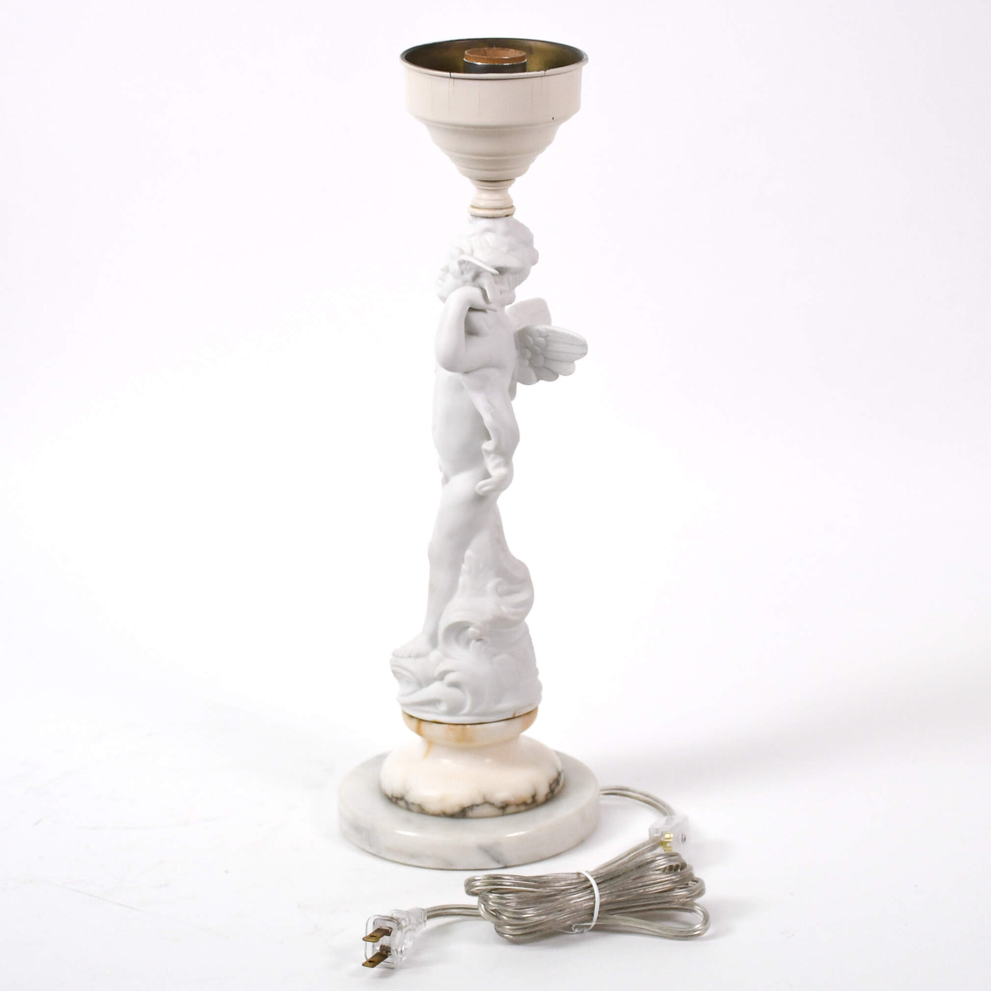 Pair of Bisque Cherub Lamps on Marble Base-10