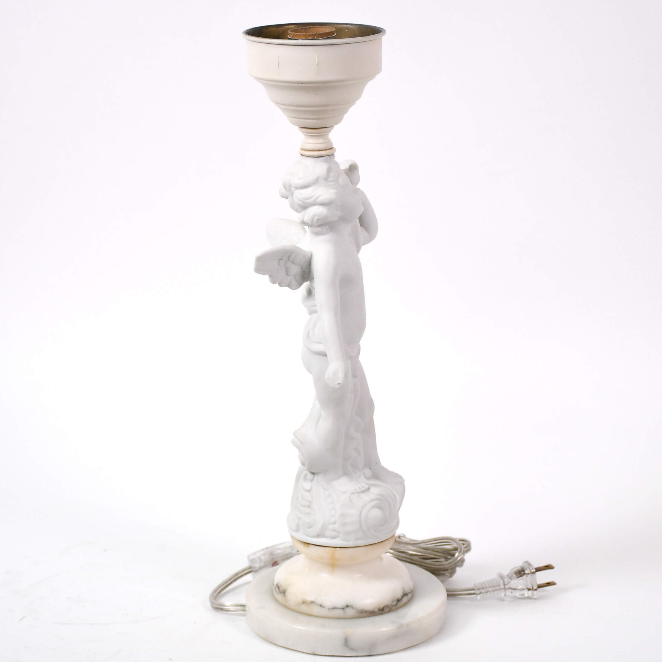 Pair of Bisque Cherub Lamps on Marble Base-8