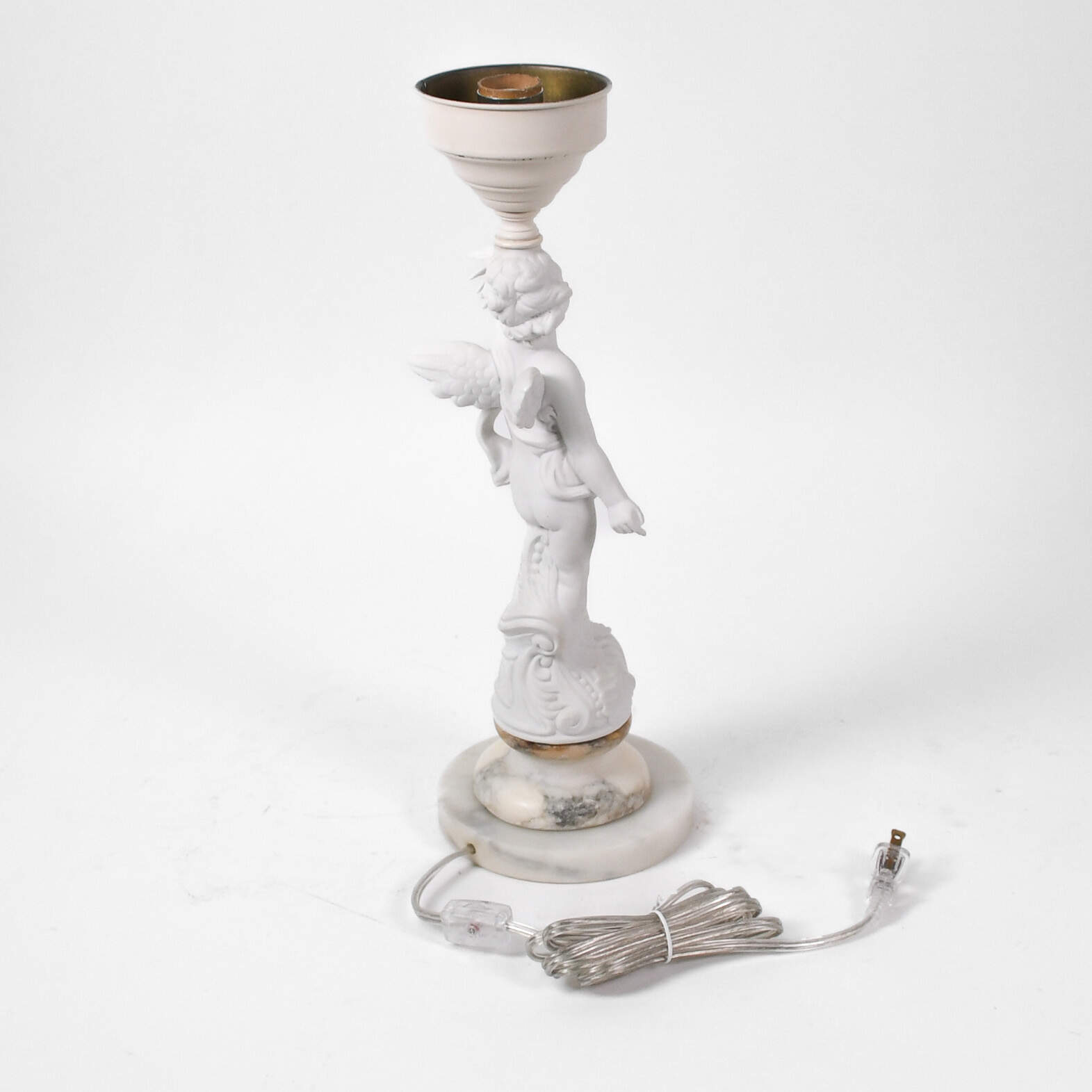 Pair of Bisque Cherub Lamps on Marble Base-4