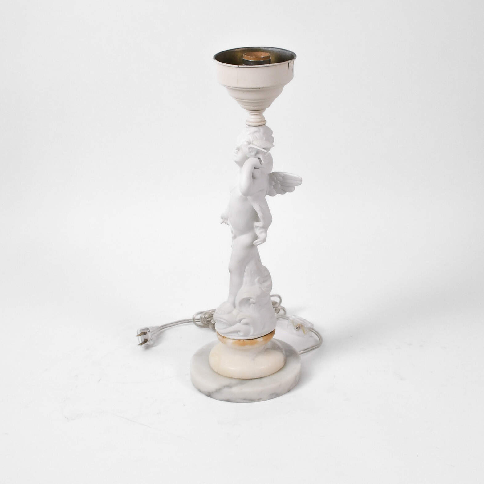 Pair of Bisque Cherub Lamps on Marble Base-2
