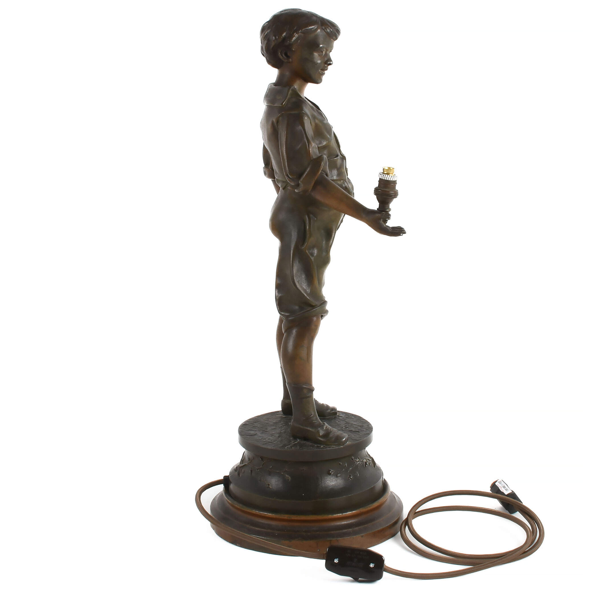 Antique Toupie Bronze Boy Lamp-2