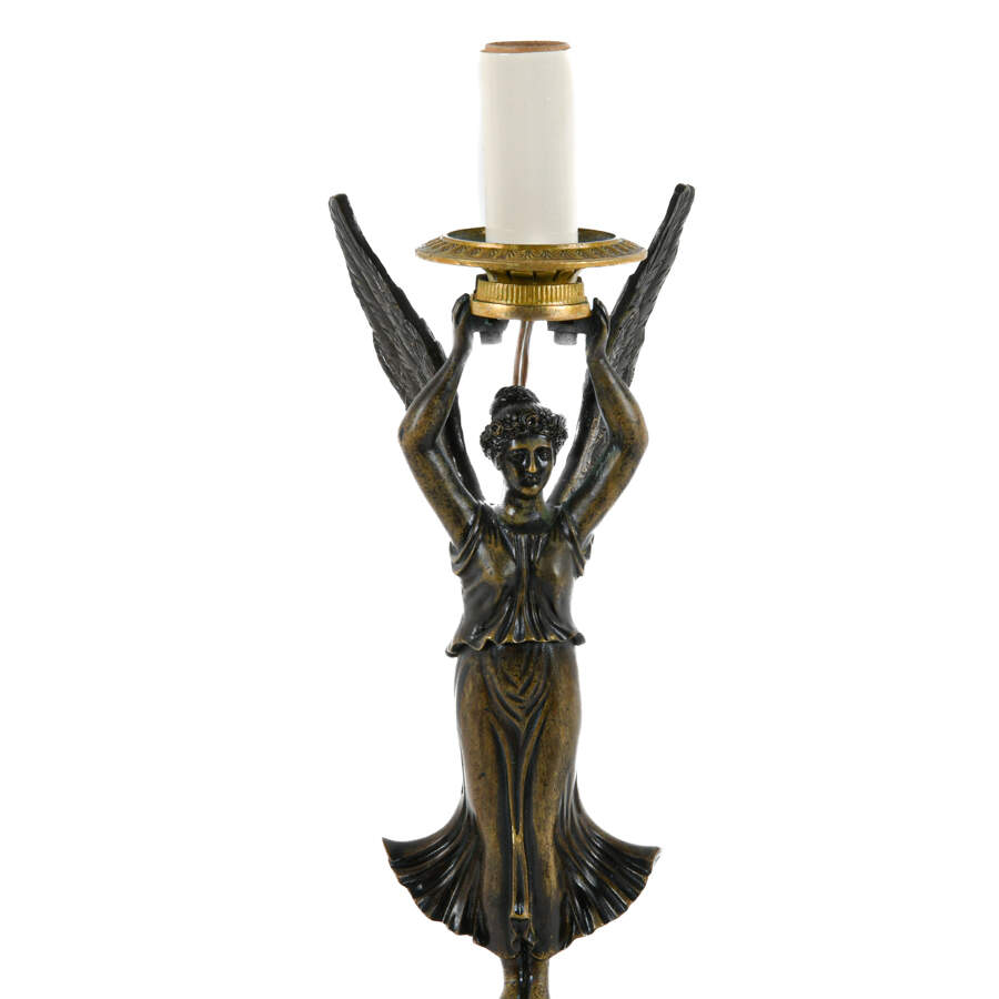 Antique Neoclassical Pair of Bronze Doré Goddess Lamps-5
