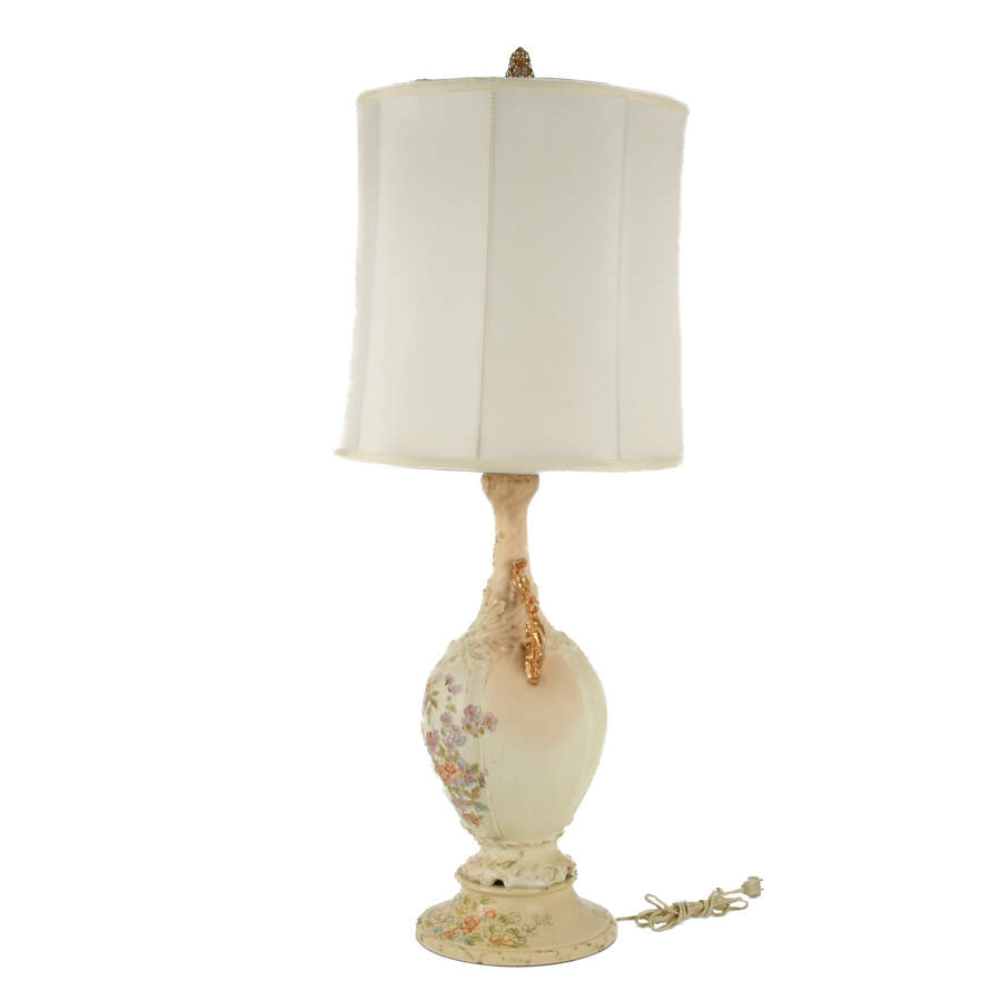 Royal Rodolstradt Gilt Scrolled Handled Floral Lamp with Shade-2