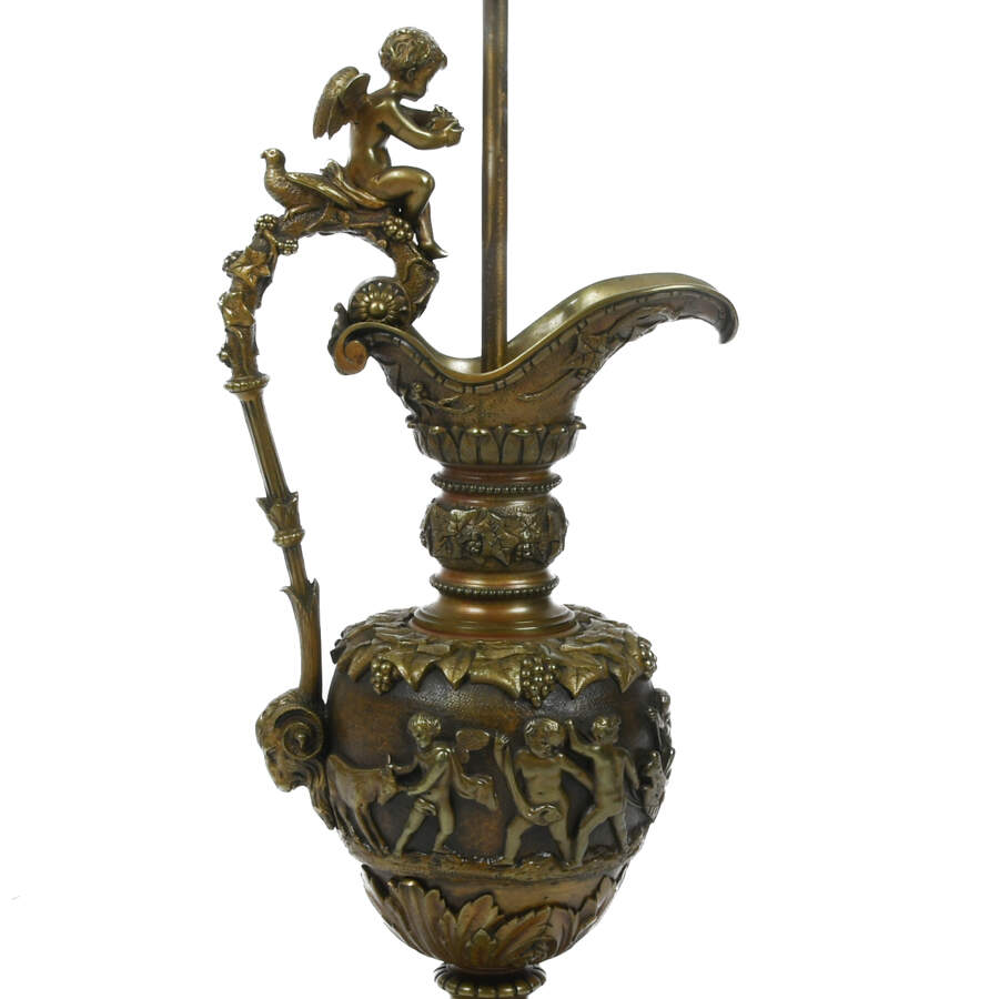 Antique Bronze Urn Lamp on a Marble Base-8