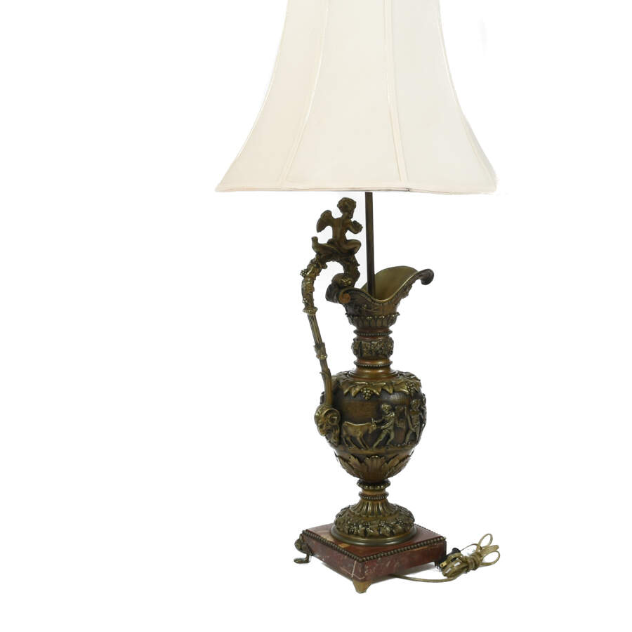 Antique Bronze Urn Lamp on a Marble Base-7