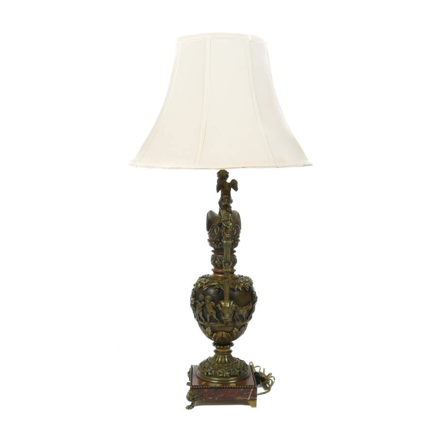 Antique Bronze Urn Lamp on a Marble Base-6