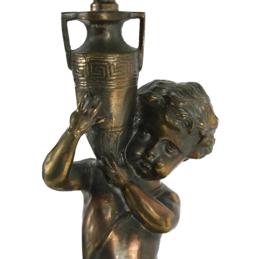 Cast Metal Cherub and Crystal Lamp-5