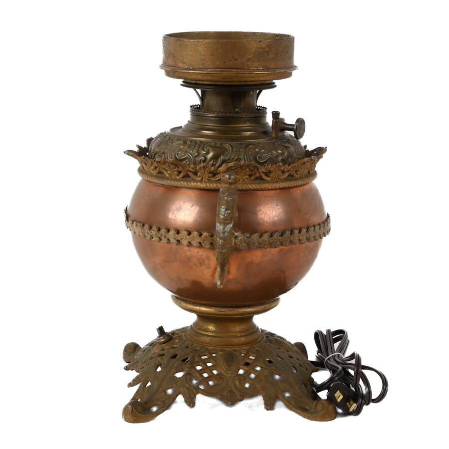 Antique Bradley & Hubbard Converted Copper Oil Lamp-5