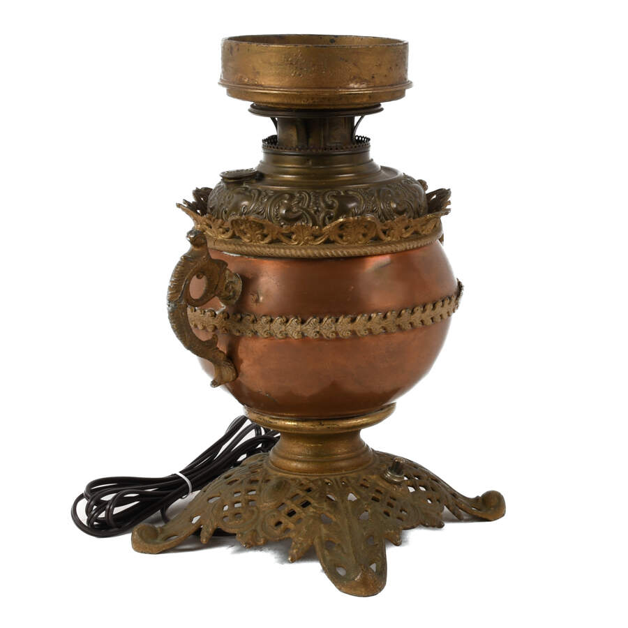 Antique Bradley & Hubbard Converted Copper Oil Lamp-2