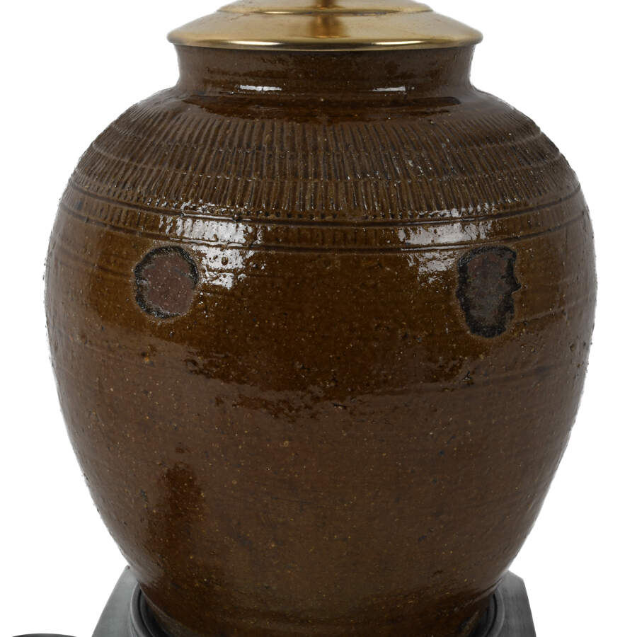 Chinese Stoneware Table Lamp on Decorative Base-6