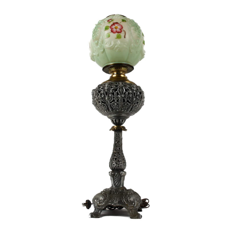 Antique Ornate Bradley & Hubbard Electrified Oil Lamp-6