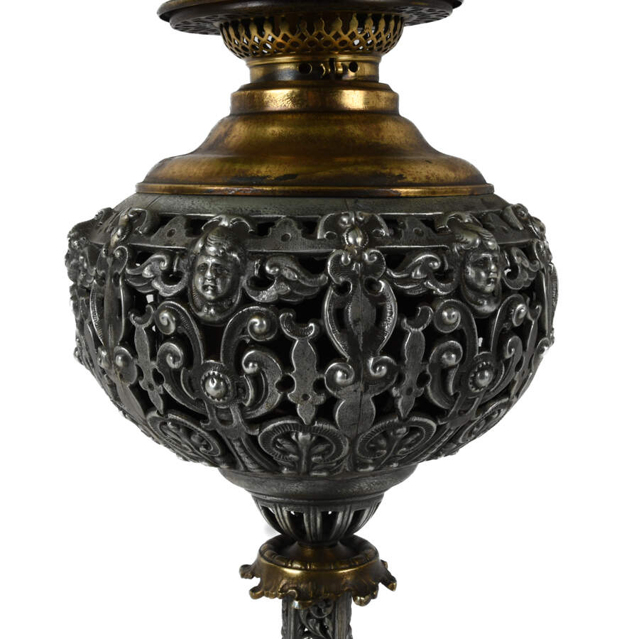Antique Ornate Bradley & Hubbard Electrified Oil Lamp-4