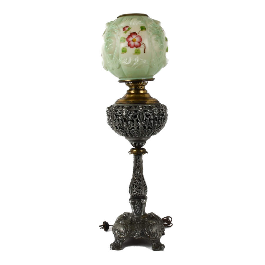 Antique Ornate Bradley & Hubbard Electrified Oil Lamp-2
