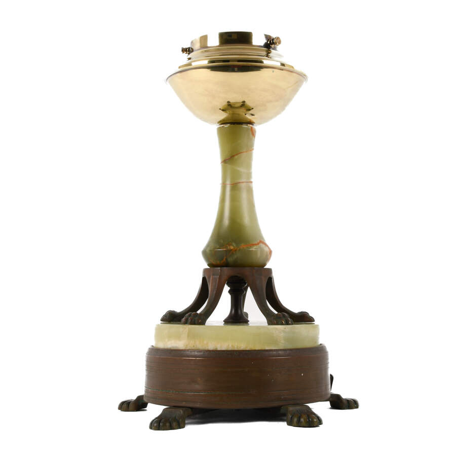 Two-Tier Doubled-Footed Onyx and Metal Lamp-4
