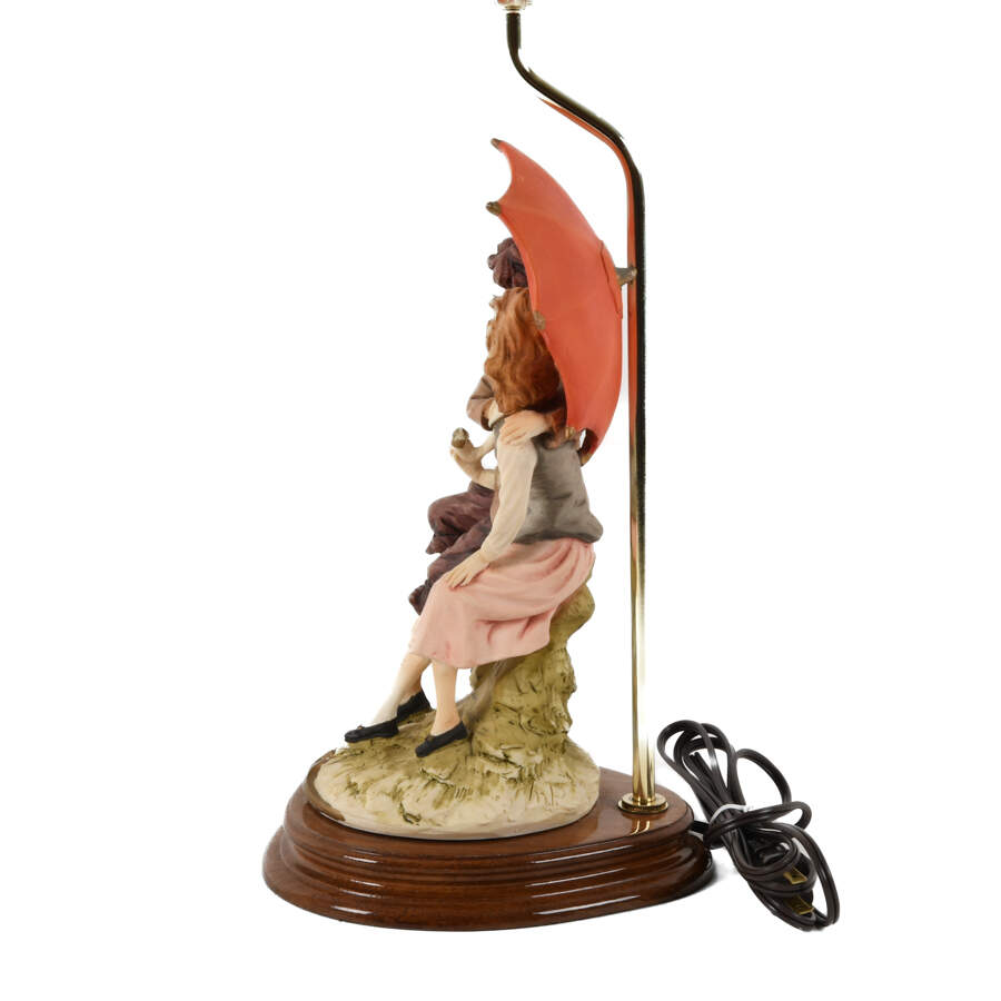Signed Whimsical Resin Couple Statue Lamp-6