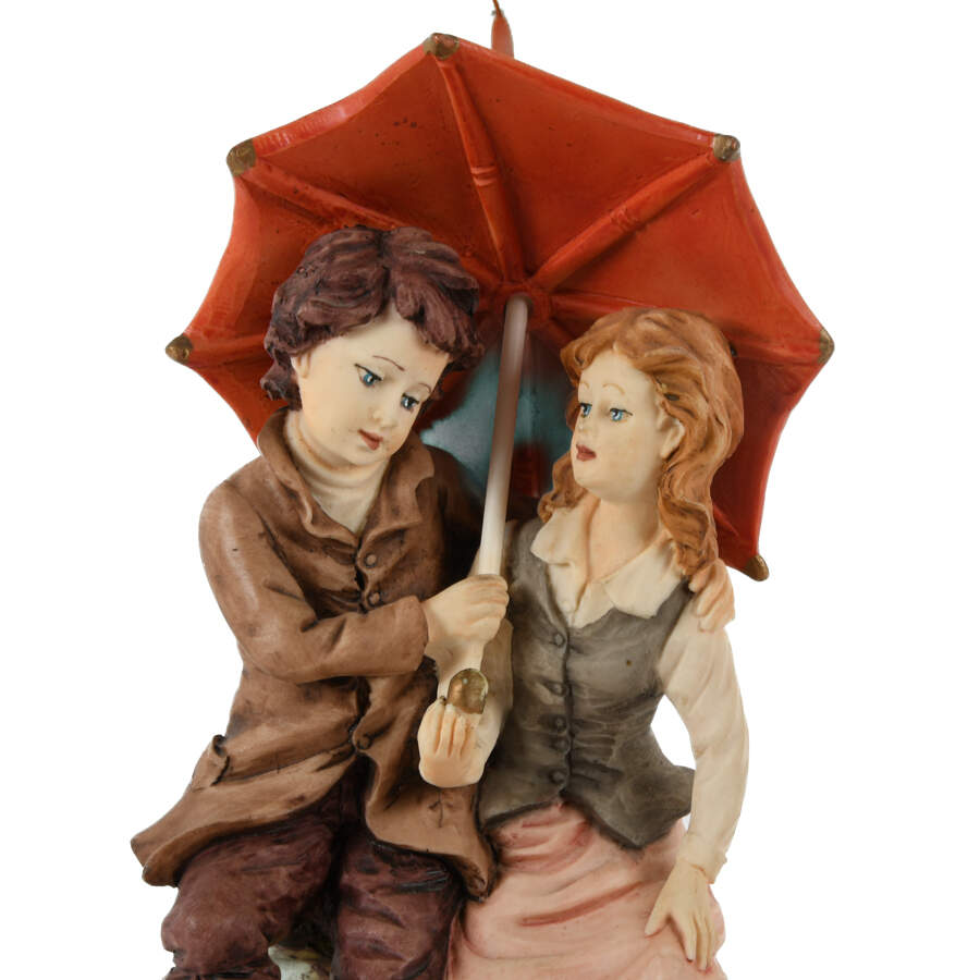 Signed Whimsical Resin Couple Statue Lamp-3