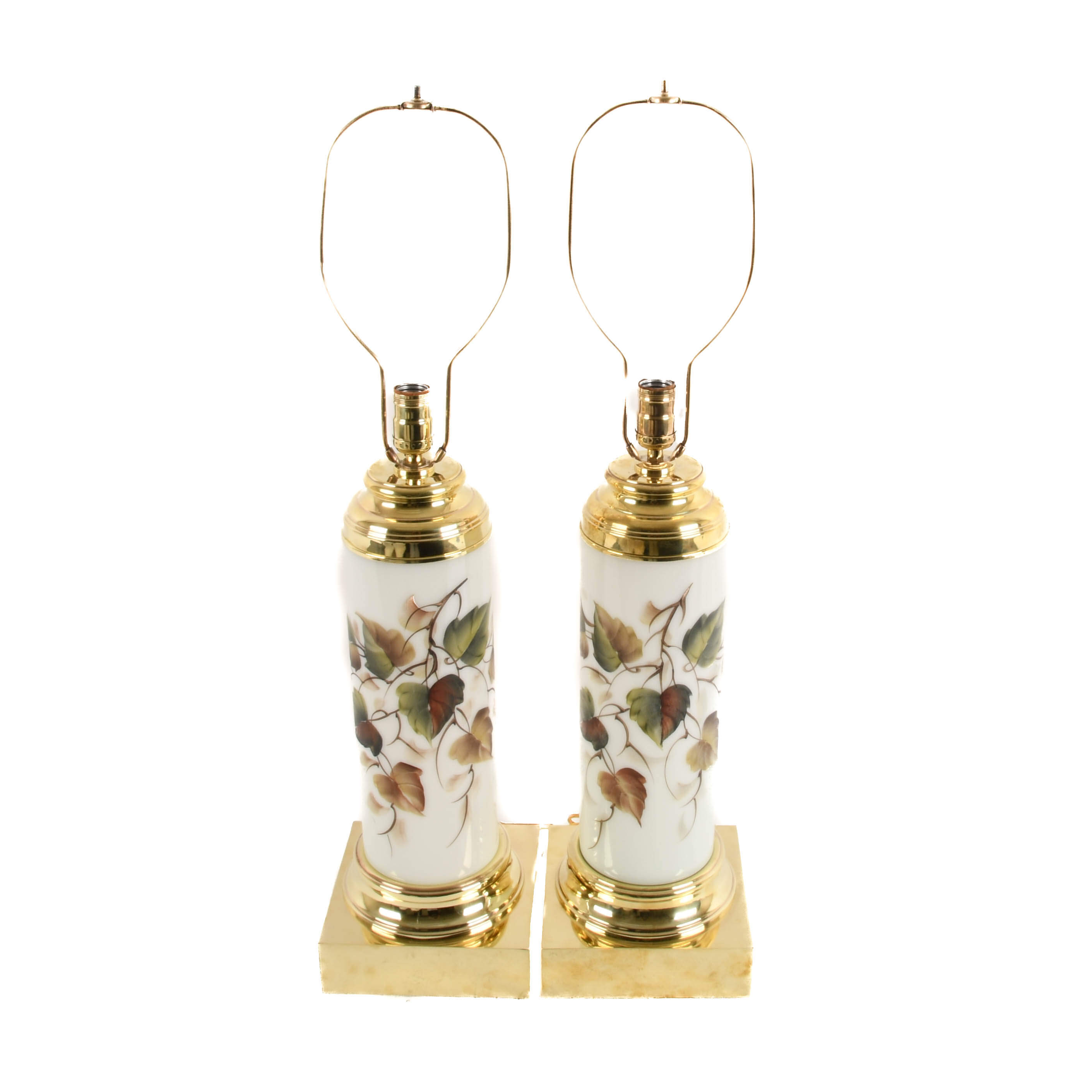 Pair of Opaline Glass and Floral Hand-Painted Table Lamps-5