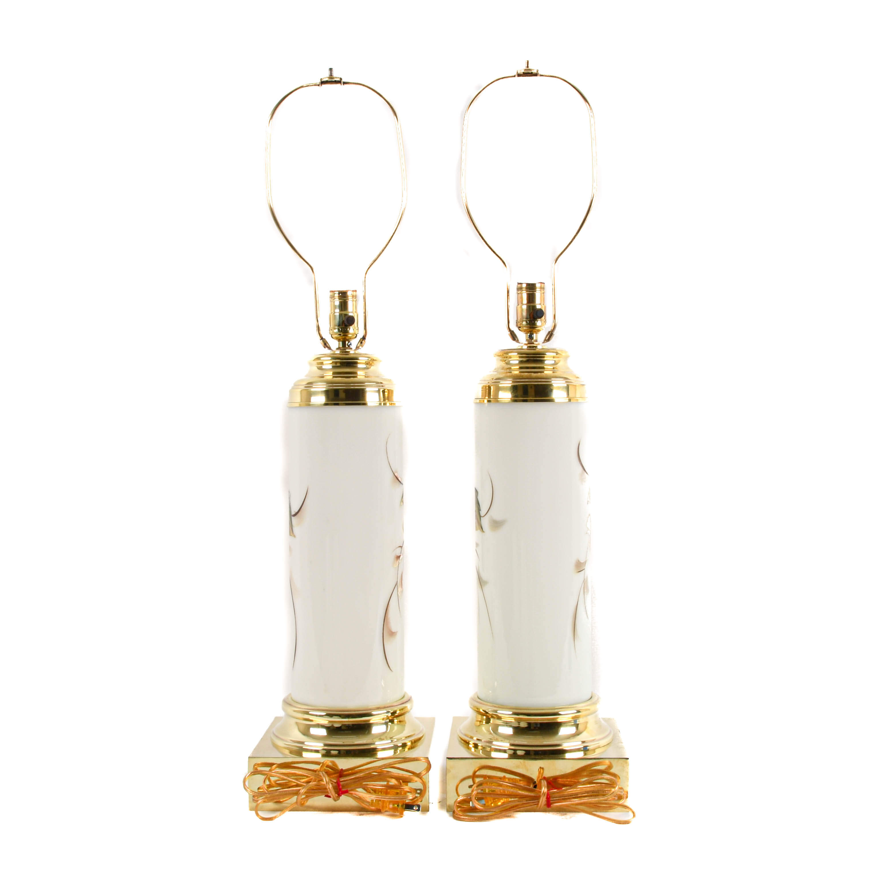 Pair of Opaline Glass and Floral Hand-Painted Table Lamps-2