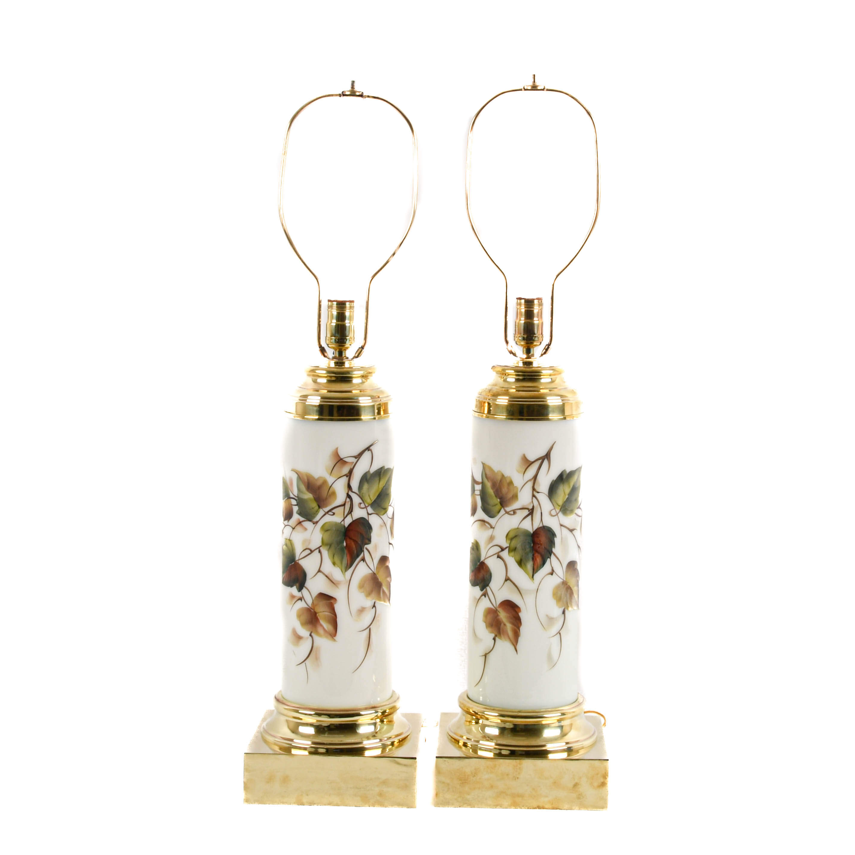 Pair of Opaline Glass and Floral Hand-Painted Table Lamps-1