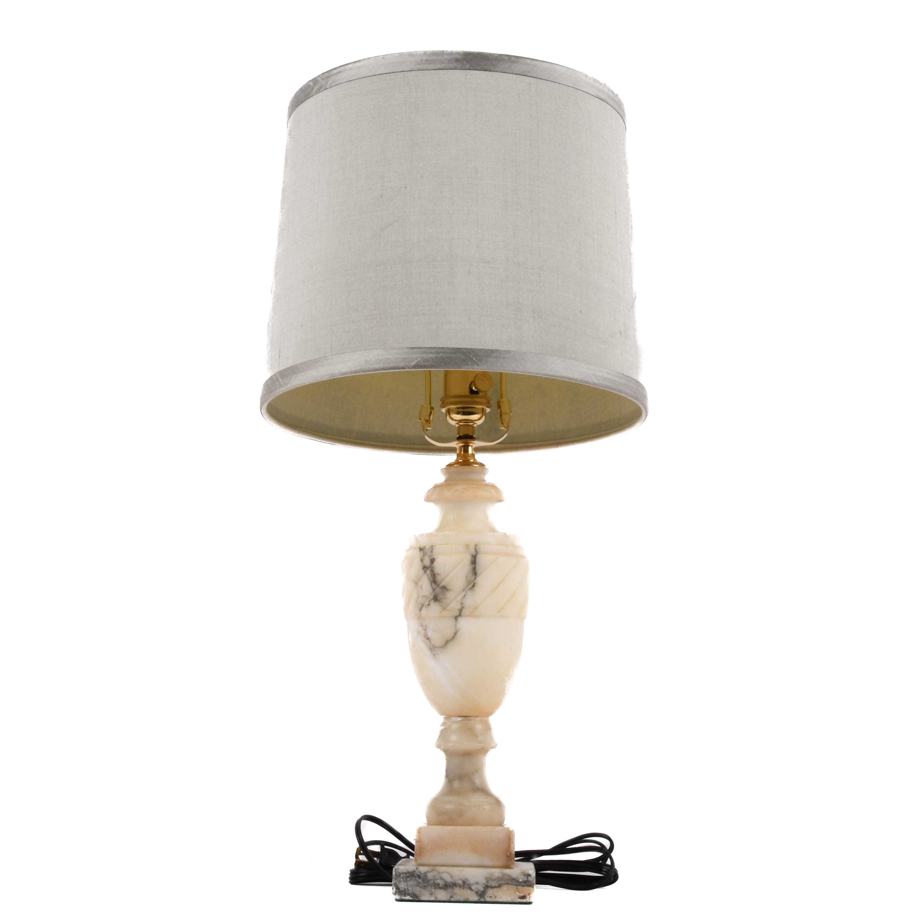 Carved Gray Alabaster Swirled Marble Table Lamp-4