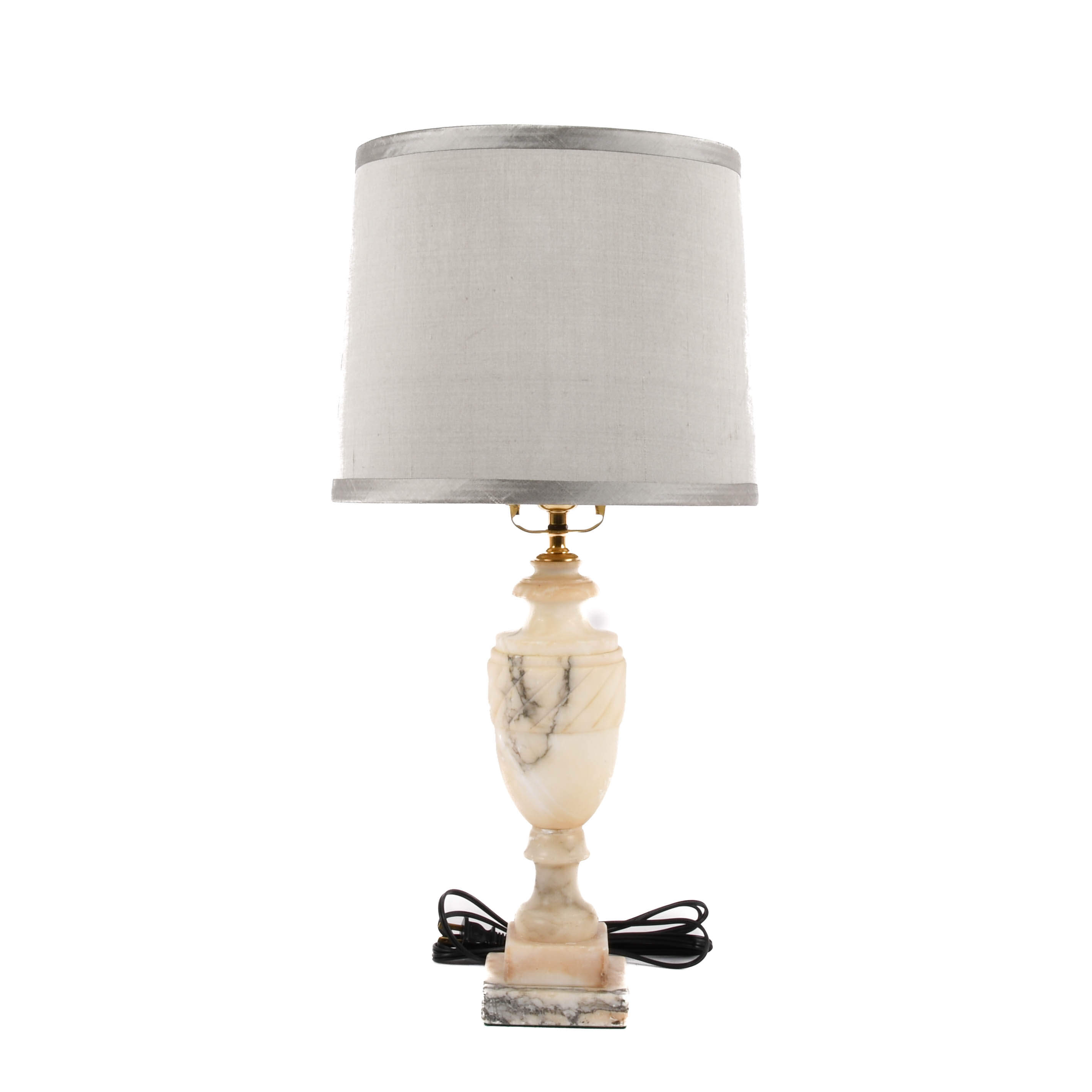 Carved Gray Alabaster Swirled Marble Table Lamp-1