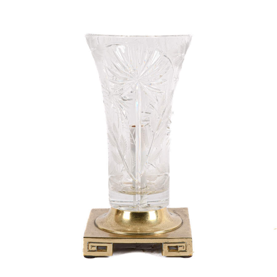 Dresden Cut Crystal Lamp on Brass Base-1