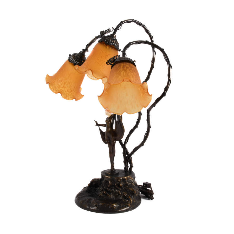 Bronzed Art Deco Figural Table Lamp After Auguste Moreau-4