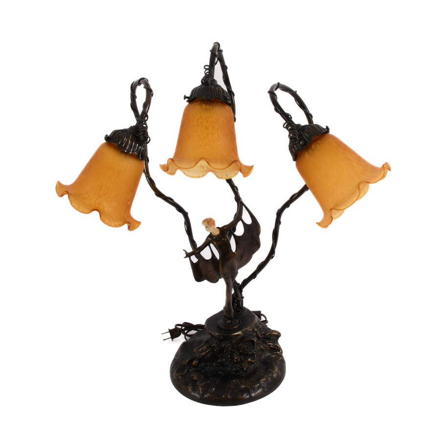 Bronzed Art Deco Figural Table Lamp After Auguste Moreau-2