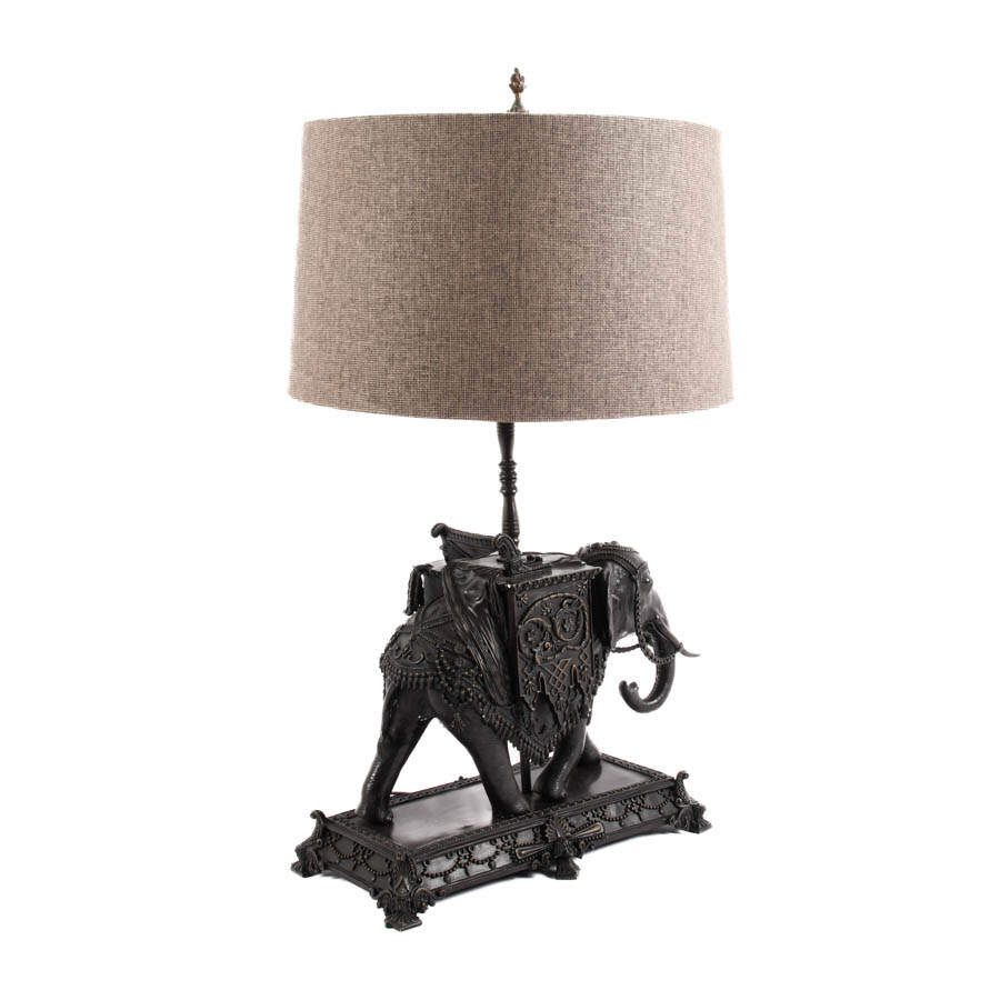 Bronze Elephant with Howdah Lamp Attributed To Maitland Smith-4