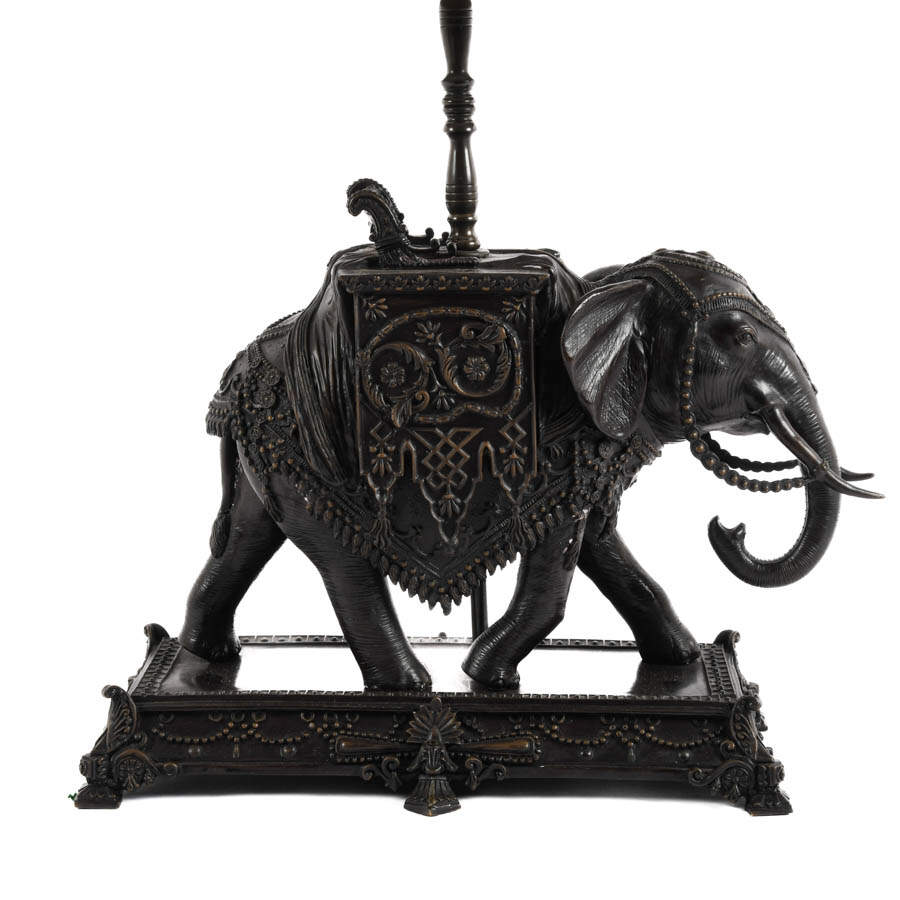 Bronze Elephant with Howdah Lamp Attributed To Maitland Smith-2