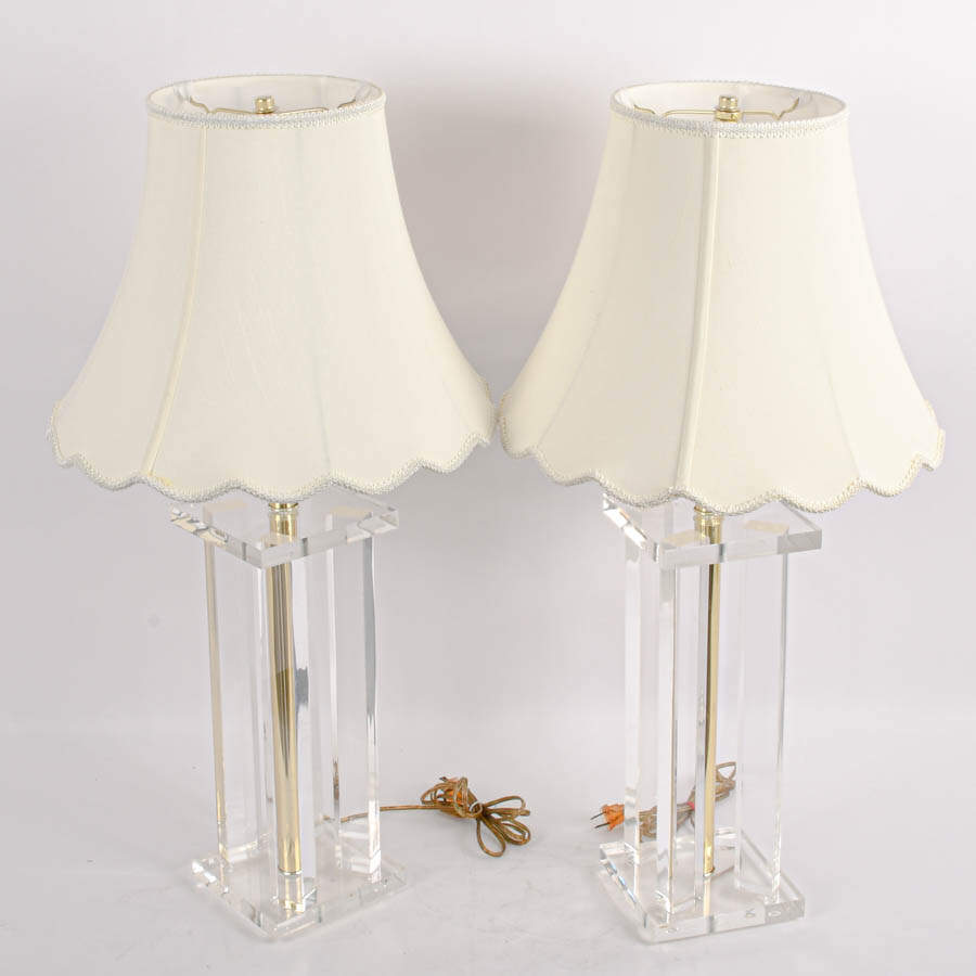 Pair of Square Lucite Table Lamps-4