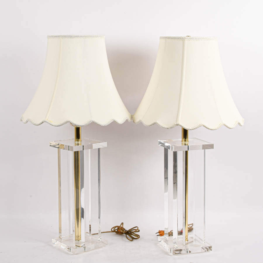 Pair of Square Lucite Table Lamps-3