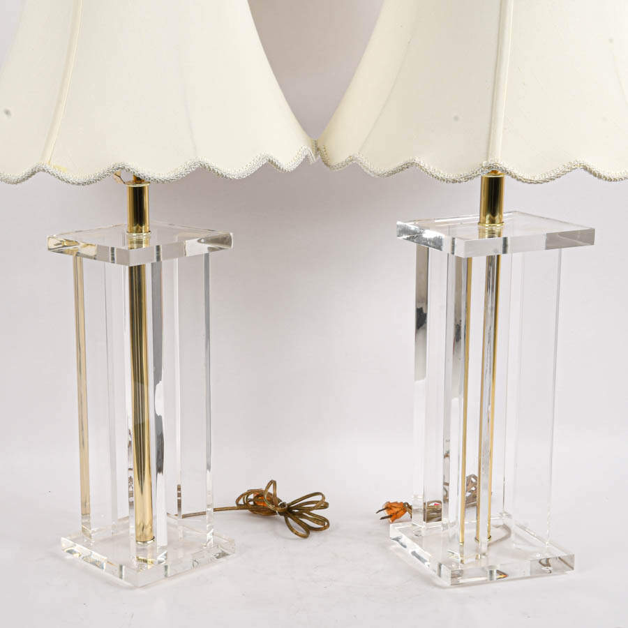 Pair of Square Lucite Table Lamps-2