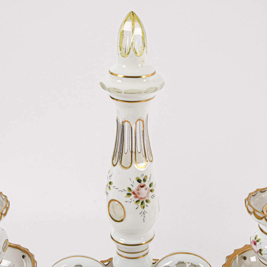 Pair of Bohemian Cranbury Cut to Clear Mantel Lamps-5