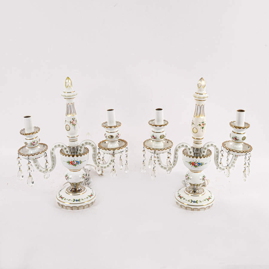 Pair of Bohemian Cranbury Cut to Clear Mantel Lamps-3