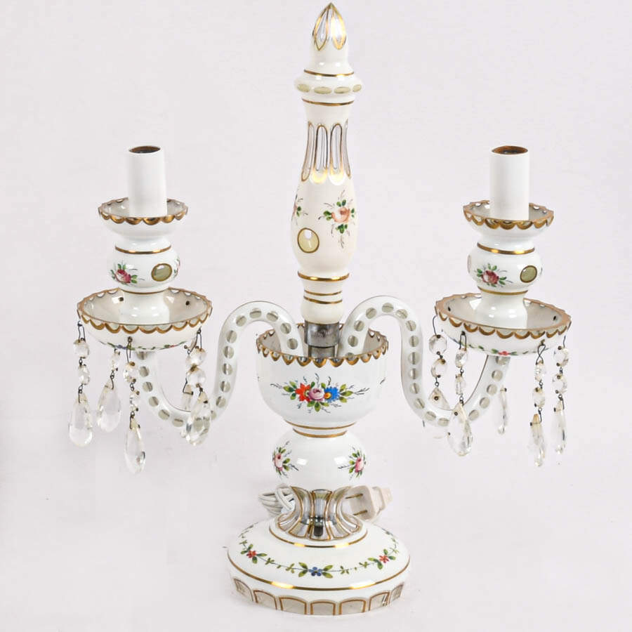 Pair of Bohemian Cranbury Cut to Clear Mantel Lamps-2