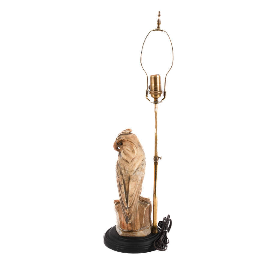 Antique Marble Figural Parrot Table Lamp-5
