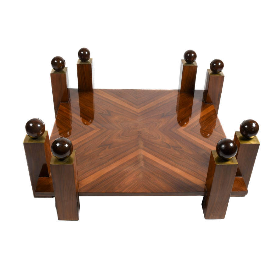 Mid-Century Modern-Style Glass, Walnut and Burl Wood Coffee Table-3