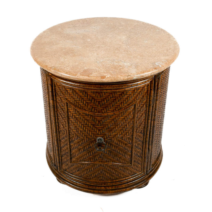 Circular Bamboo and Travertine Top Side Table-2
