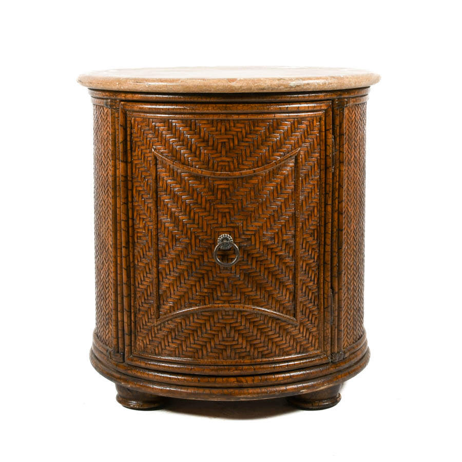 Circular Bamboo and Travertine Top Side Table-1